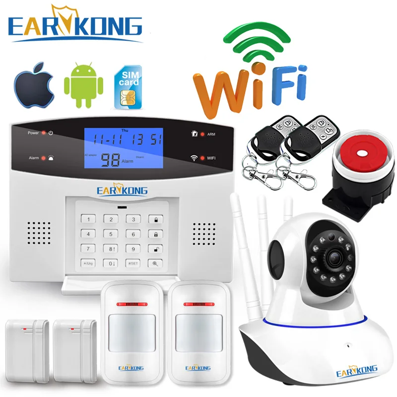 Продажа Wi Fi GSM домашняя охранная сигнализация 433 МГц детектор сигнализации поддержка телефонной линии PSTN и sim карты голосовой домофон Wi Fi приложение ...