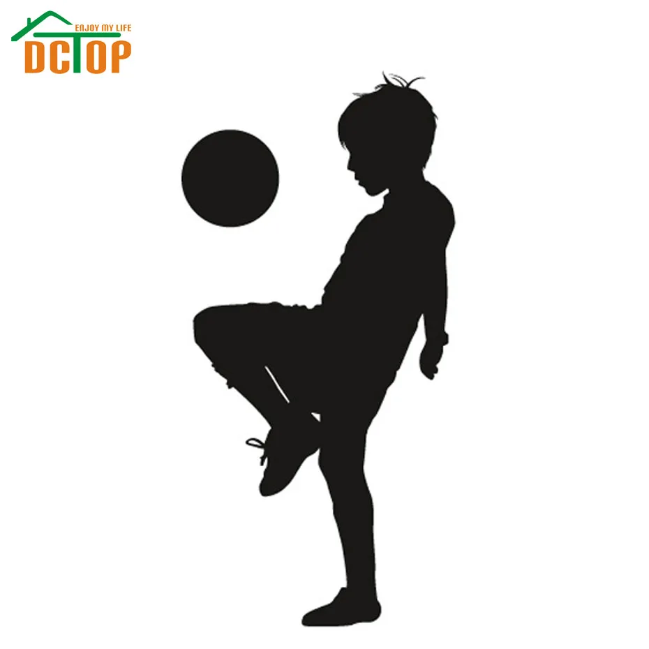 DCTOP A Boy Playing Football Wall Sticker Silhouette Boys Room Wall