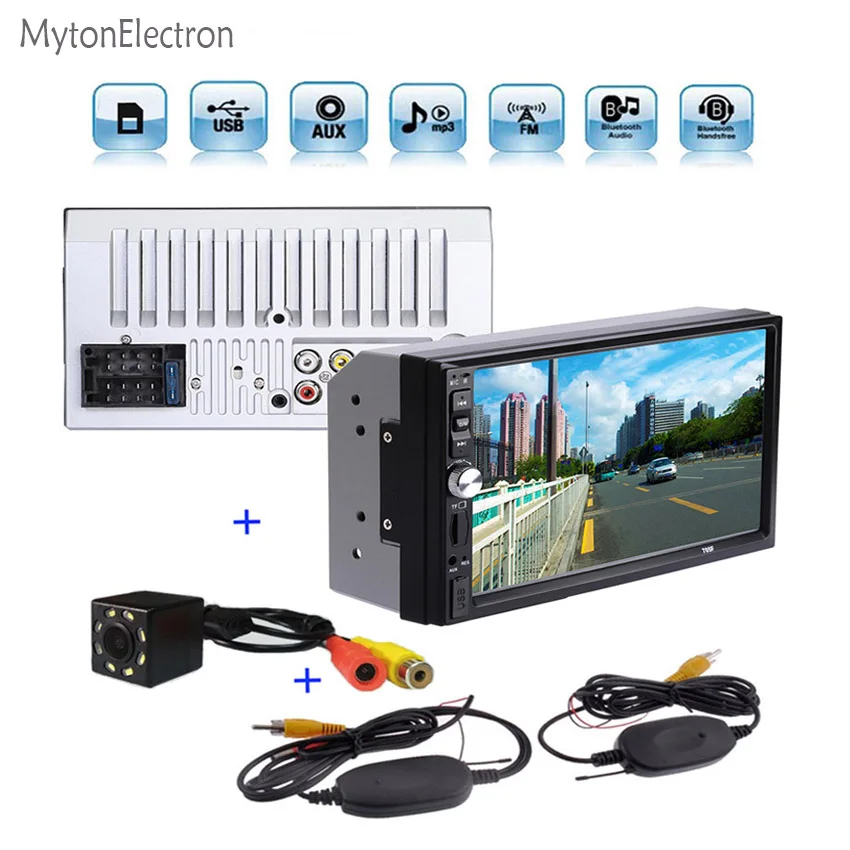 

8 LED Wireless Car Rear Backup camera + 2 DIN Bluetooth Audio 7" HD Touch screen In Dash Stereo MP5 mutimedia Player USB TF AUX
