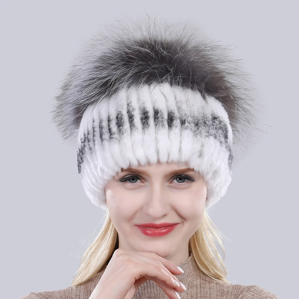 Шапка женская с мехом чернобурки|Женские Skullies и шапочки| |