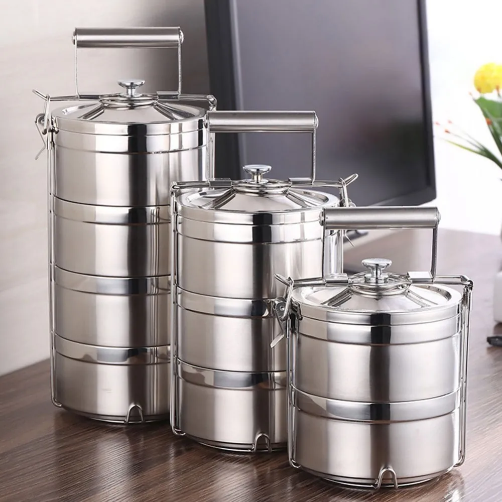 

1.2L/2.1L/2.8L Food Container Easy To Carry Box Storage Stainless Steel Layered Thermal Lunch Box Portable Lunchbox Dinnerware