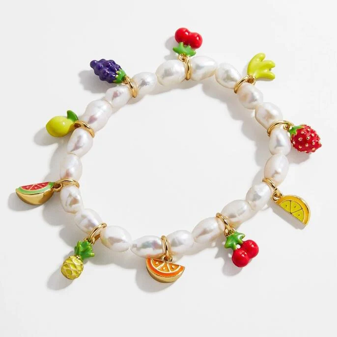 Girlgo корейский искусственный жемчуг милый браслет с подвеской в виде фрукта для женщин модный бренд дизайн звезда браслет ювелирные изделия свадьба