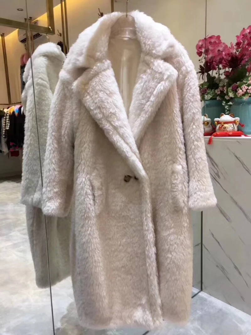 Женское плюшевое пальто из натуральной шерсти, модное Стильное зимнее плотное теплое длинное пальто, натуральный мех, верхняя одежда S7480