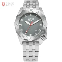 SHARK ARMY Grey 100m Waterproof Auto Date Full Stainless Steel Band Analog Strap Outdoor Sport Men Male Military Watch /SAW187