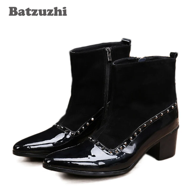 Do Ocidental Eu38 Botas Para Homens 46 De Estilo 6 8 Couro Apontou Toe Cm Altura Batzuzhi Curtas Dos Aumento Preto Saltos Partido Os YxHqOxT1