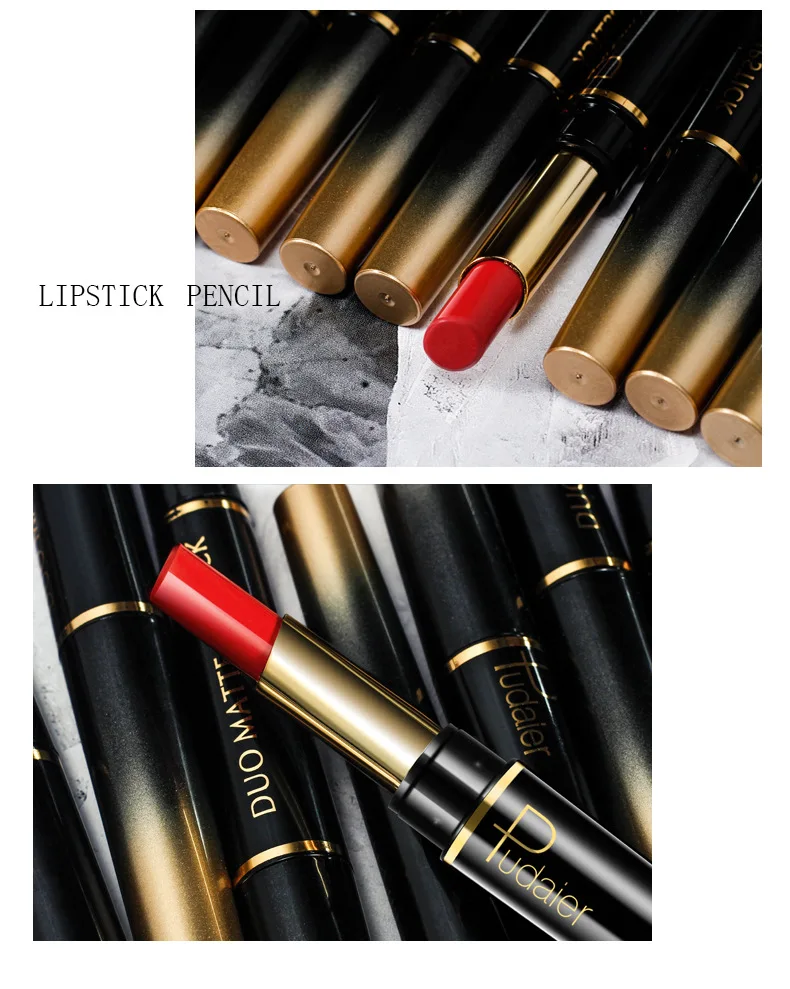 Pudaier 16 Colors Double-Head Matte Lipstick Lipliner Mat Lips Stick Liner Sexy Nude Red Lip Pencil Long Lasting Makeup Cosmetic