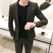 Весенние новые мужские костюмы с длинными рукавами английская ветровка ремонт и отдых Checker Свадебная куртка плюс брюки