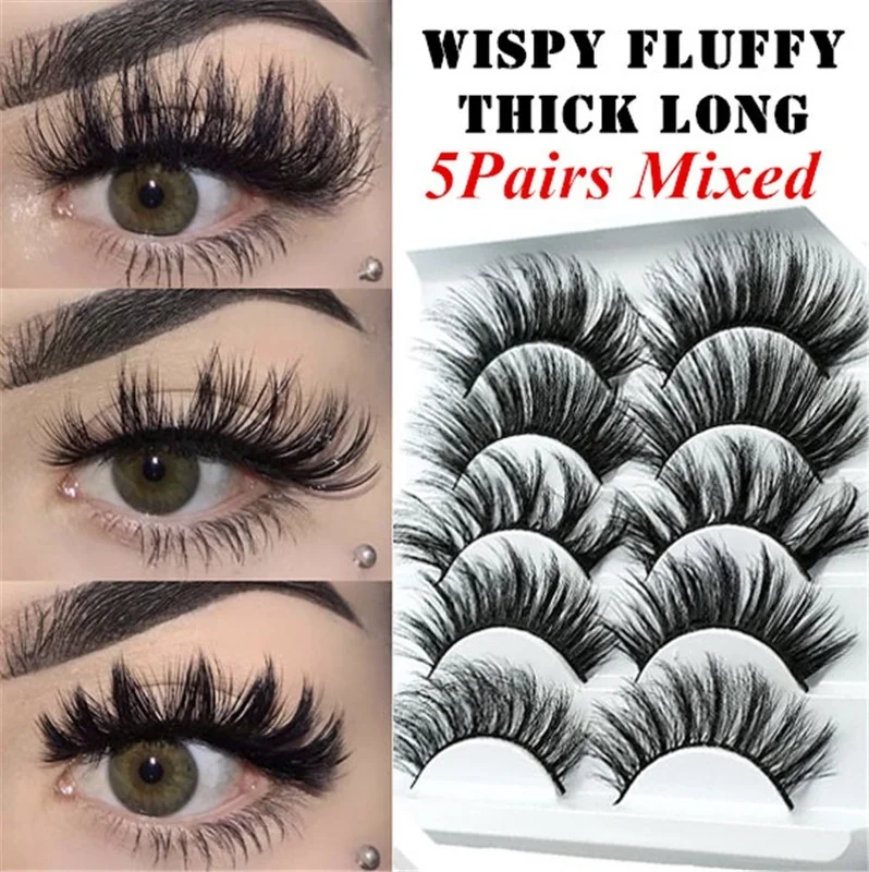 

5Pairs/Set Multipack 3D Soft Mink Hair False Eyelashes Handmade Wispy Fluffy Long Lashes Natural Eye Makeup Tool Faux Eye Lashes