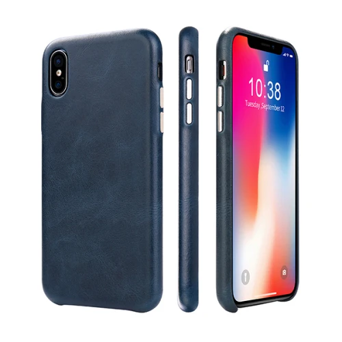 Jisoncase, чехол из натуральной кожи, чехол для iPhone X/XS, роскошный бренд, Винтажный чехол для телефона, тонкий дизайн, удобная металлическая кнопка, новинка - Цвет: Blue