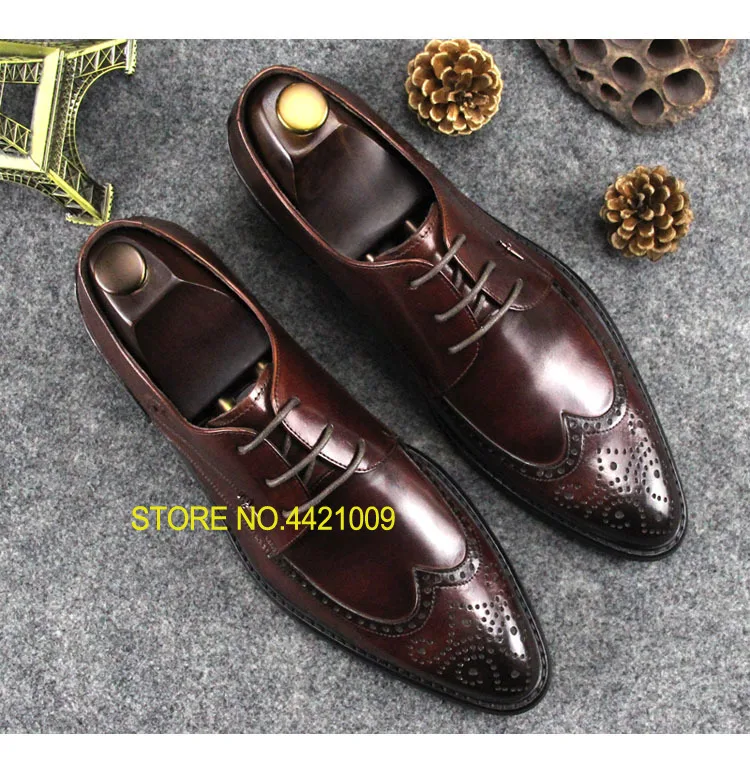 

Retro Man Leather Italy Oxfords Shoes 2018 Spring Lace up Wedding Party Prom Pointed Toe Martin Oxfords Shoes Female Sapatos