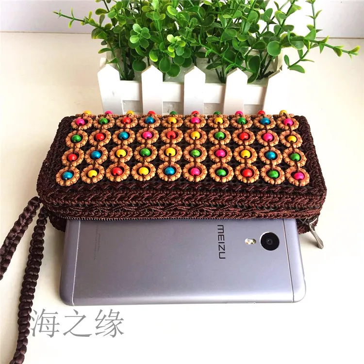 

Bag for Women 2019 Wooden Bead Bag Braided Zipper Phone Bag 20X8X3CM