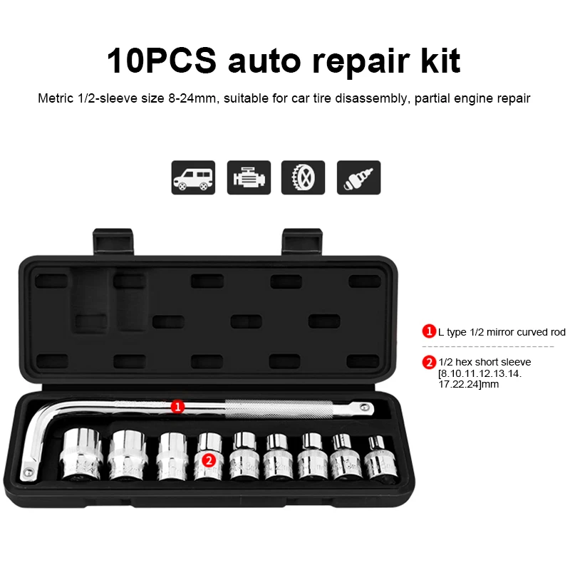 

10 Pcs Car Mechanics Tool Kit Wrench Socket Set for Auto Motorcycle Repair Hand Tool Set HVR88