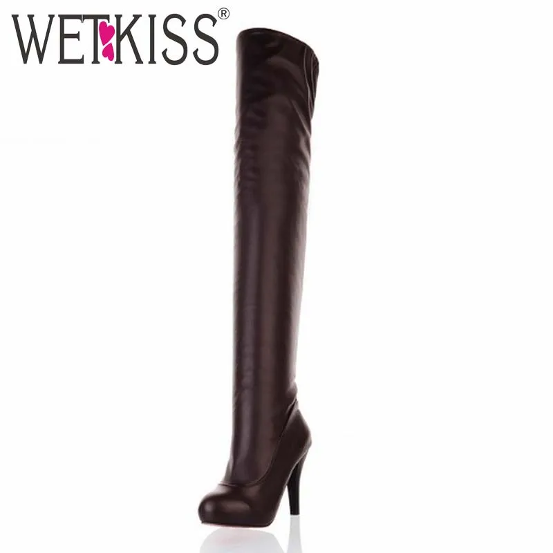 

2016 Fashion Women Boots Femininas New Winter Women Shoes High Heels Boots Add Fur Over Knee Platform Long Boots Plus size 32-46