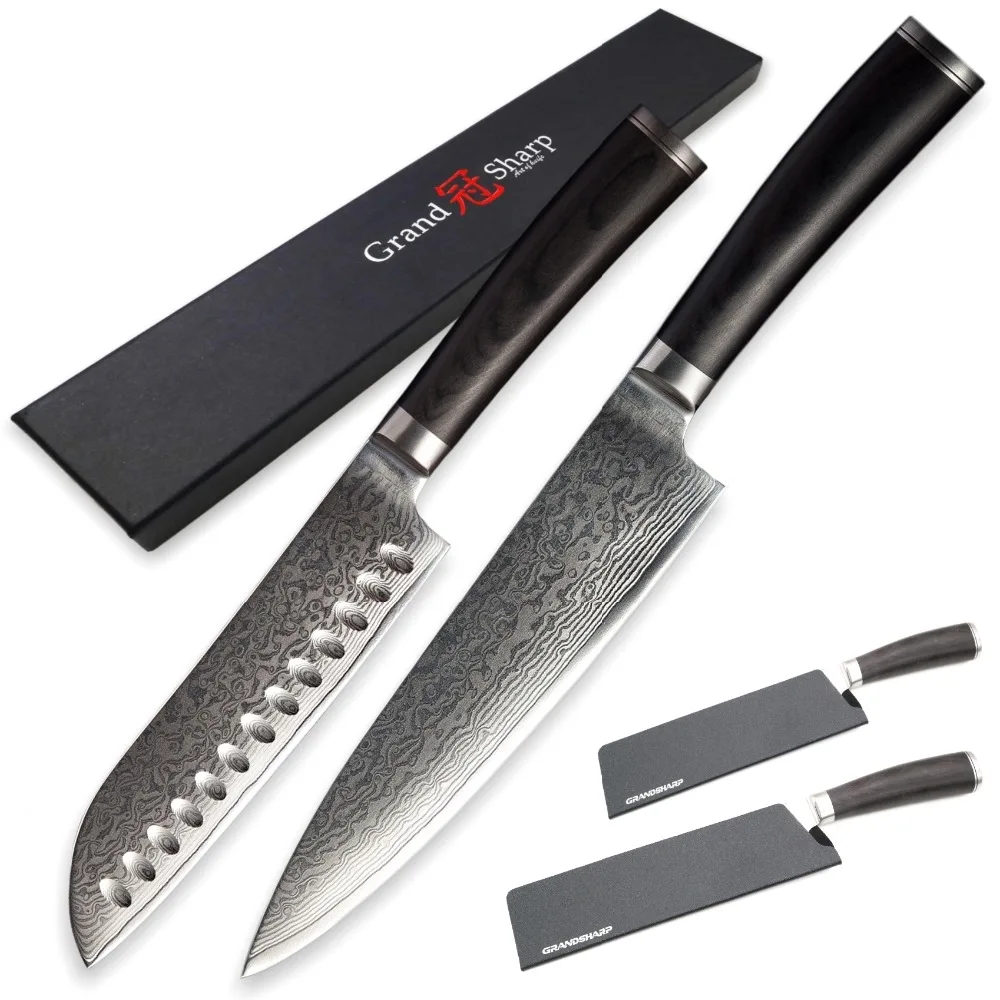 GRANDSHARP набор ножей из дамасской стали 2 шт. шеф-повара кухонные ножи santoku vg10 японский Дамасская сталь ножей шеф-повара Пособия по кулинарии инструменты