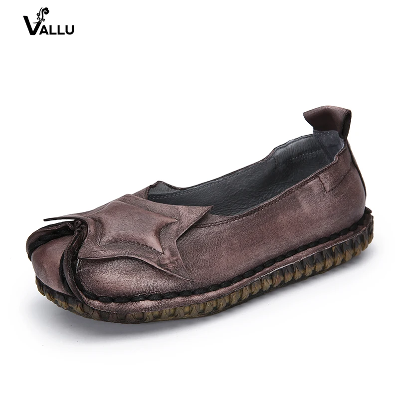 

2018 VALLU New Arrival Women Flat Shoes Genuine Leather Women Loafers Soft Comfortable Slip On Handmade Ladies Flats