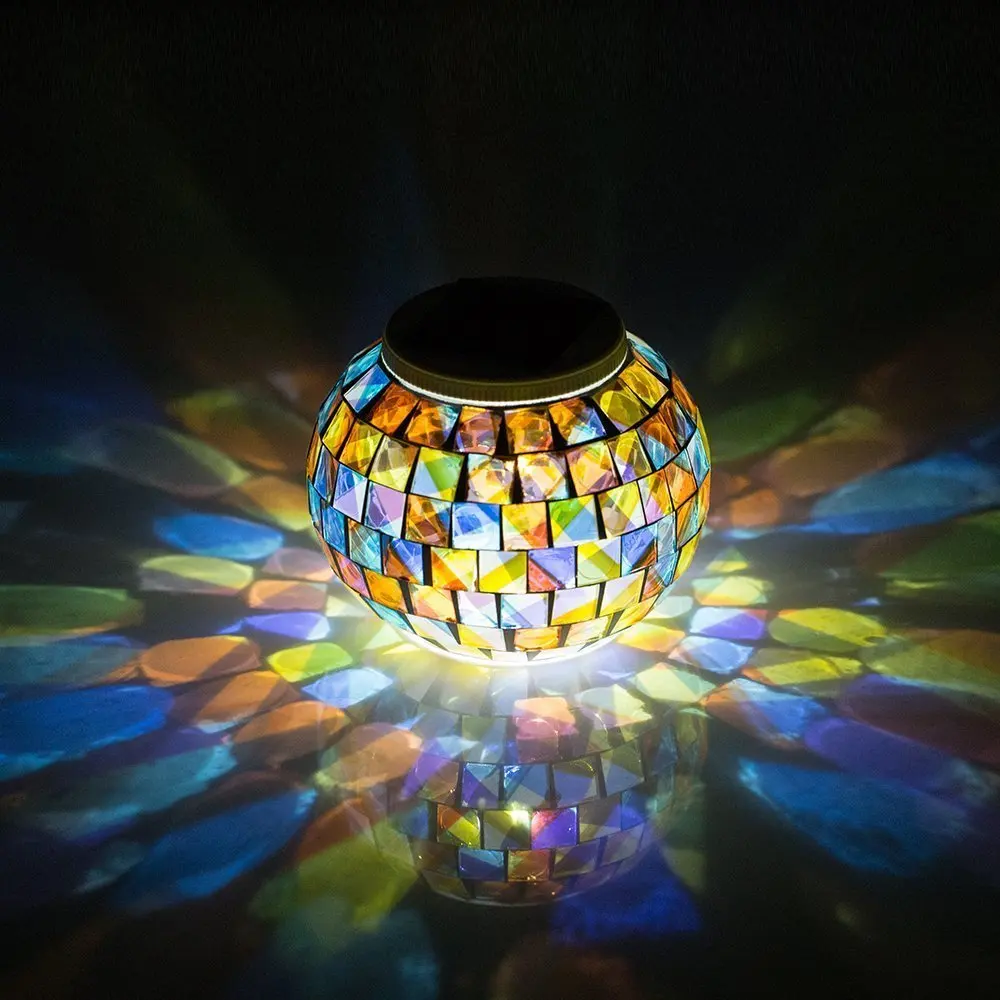 Solar Powered Mosaic Glass Ball Garden Lights, Color Changing Solar Table Lamps, Solar Outdoor