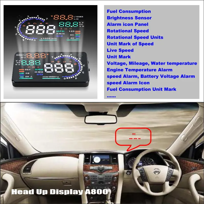 

For Nissan Patrol Armada Y62 Car HUD Head Up Display Auto Accessories Safe Driving Screen Plug And Play Film OBD/OBD2/OBDII