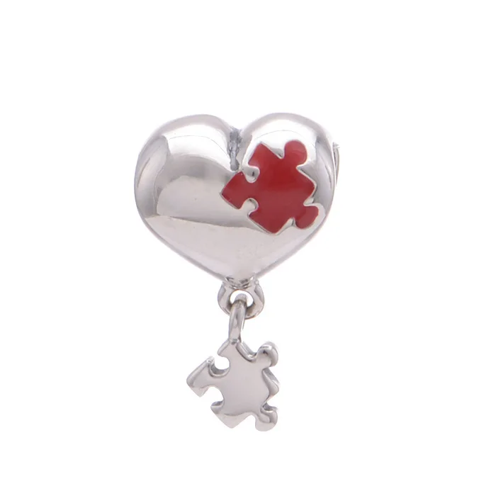 New Fashion 925 Sterling Silver Heart Enamel Puzzle Charm Pendant fits