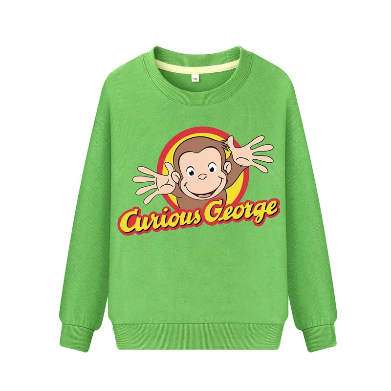 Для маленьких мальчиков Демисезонный Повседневное мультфильм по мотивам произведения «Любопытный Джордж», футболки для девочек покроя разового цвета с длинными рукавами и капюшоном, толстовки с капюшоном, пуловер для детей Одежда DZ051 - Цвет: Green
