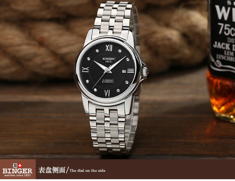 Hot Fashion Binger Original Top Brand Women Dress Luxury Automatic Mechanical Watch Self-Wind Leather relogio montre femme