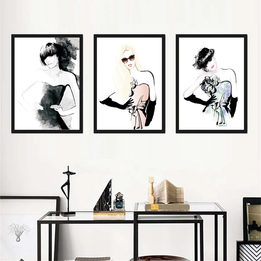 Beauty Lady Fashion Show Wall Art Canvas Painting Attractive Watercolor Posters&Prints Christmas Gift For Girls Room Home Decor (8)