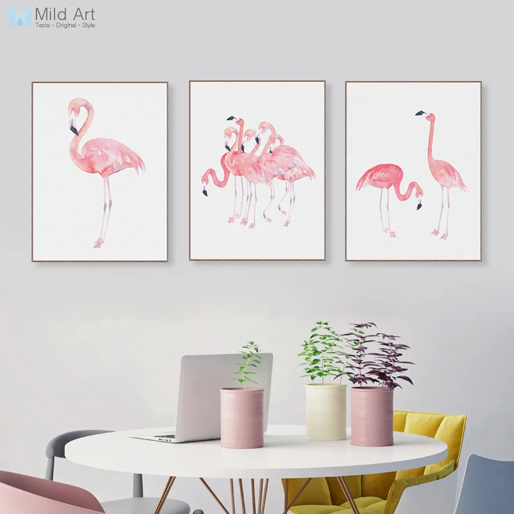 

Modern Watercolor Animal Pink Flamingo Poster Print Wall Art Picture Nordic Style Living Room Home Deco Canvas Painting Custom