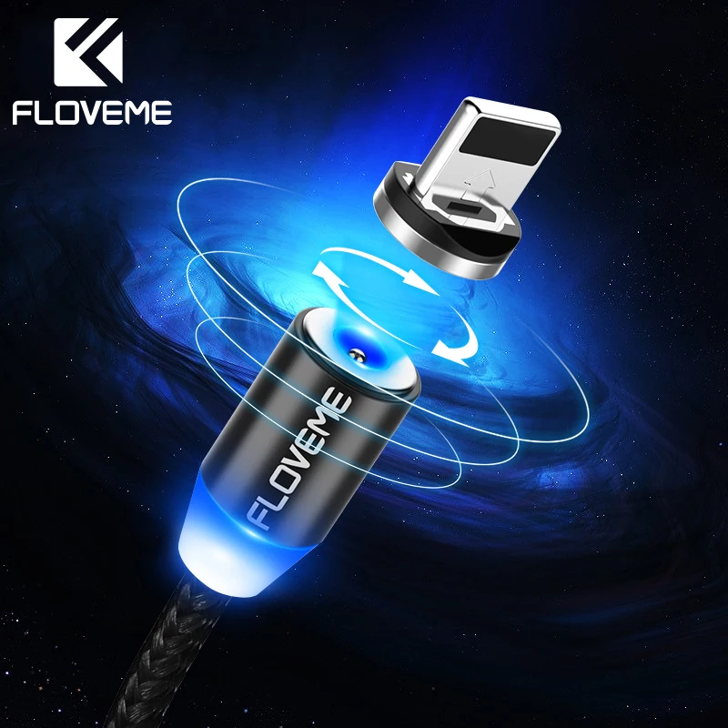 Магнитный светящийся кабель FLOVEME для Apple iPhone X 8 Micro USB Xiaomi C Type Samsung Galaxy S9 зарядное