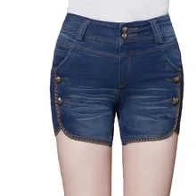 Летняя Высокая талия тонкая тонкий Большие размеры женские джинсы Шорты Лидер продаж