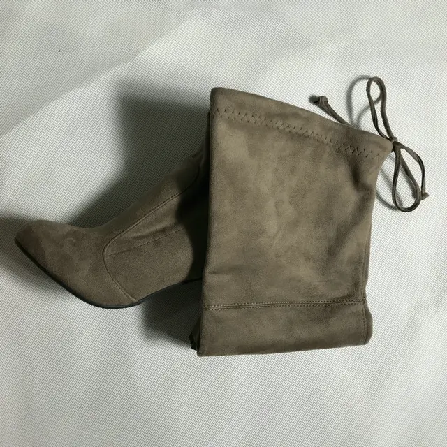 Top Faux Suede Women Thigh High Boots Stretch Slim Sexy Fashion Over the Knee Boots Female Shoes High Heels Black Gray Wine Nude -