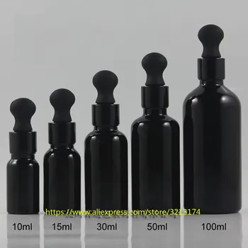 

wholesale 5ml to 100ml shiny black bottle with aluminum dropper lid,perfume liquid essential oil glass container