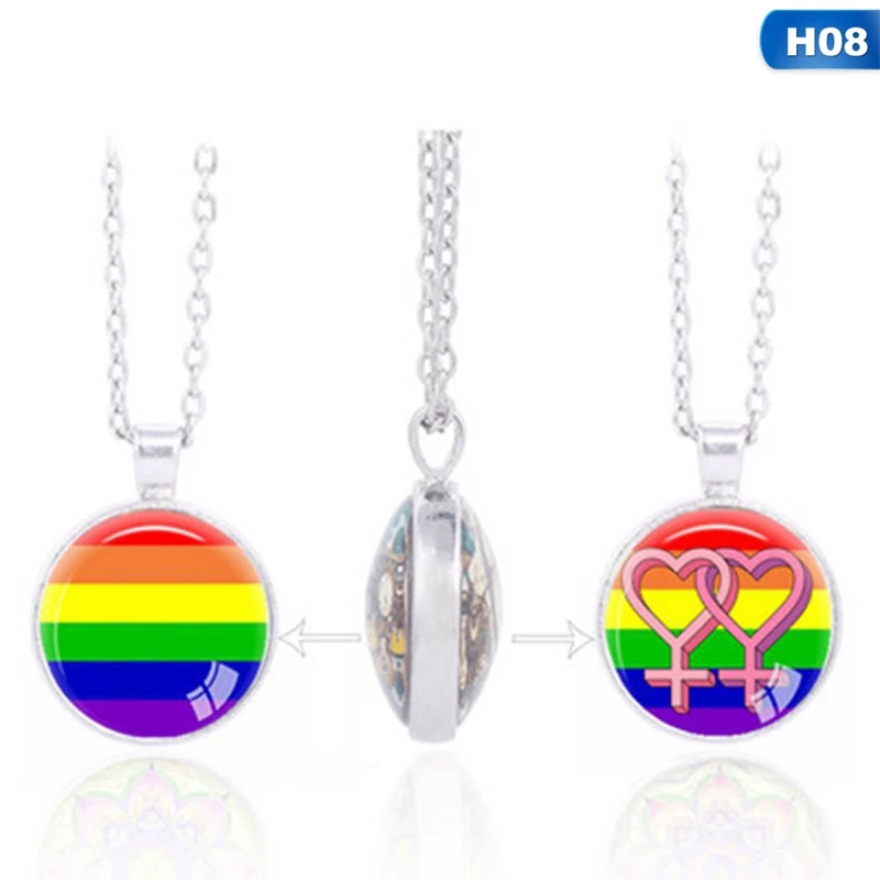 Двухстороннее ожерелье с подвеской для геев Прайд Мода LGBT Collares Радужный цветной узор талисманы Bijoux длинноцепочечный котел
