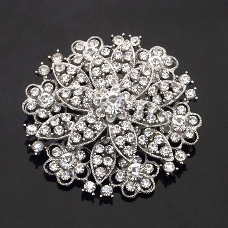 Luxury Clear Crystal Big Flower Brooch High Quality CZ Diamante Brooch