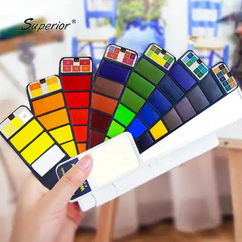 Pintura da Cor de Água Grupo para Estudante de Arte Escova do Artista Superior Sólida Aquarela Pigmento – 25 33 42 Paleta Portátil Livre Suprimentos 18