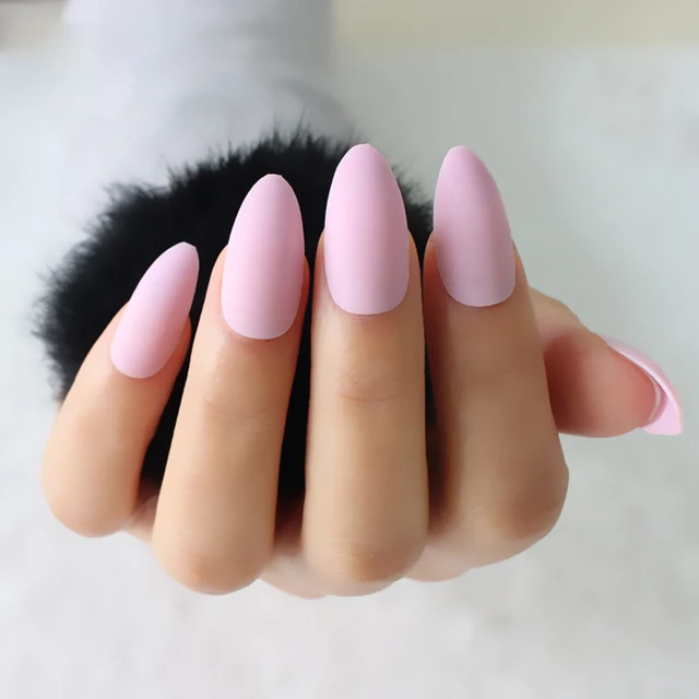 24pcs Set Almond Shape Fake Nails Light Pink Sharp Artificial Nail 24pcs Set Almond Shape Fake Nails Light Pink Sharp Artificial Nail Art Tips Full Cover