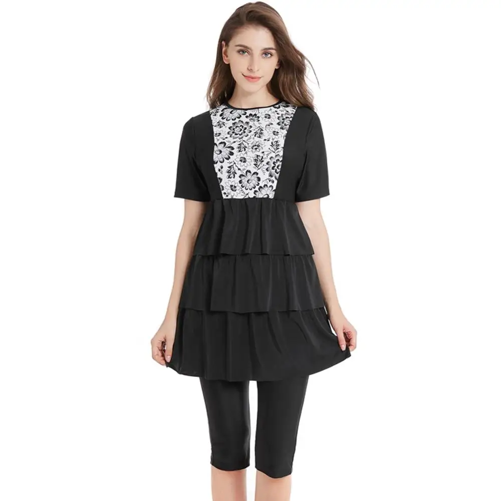 

New Islamic Swim Wear For Women Plus Size Modest Hijab Musulman Swimsuit Push Up Short Sleeve Burkinis Muslim Swimwear