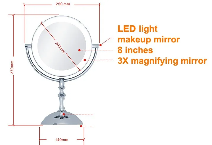 Зеркало для профессионального макияжа с светильник 8 дюймов led компактное косметическое зеркальце дамское 3X Двухстороннее увеличительное зеркало espelho для ванной