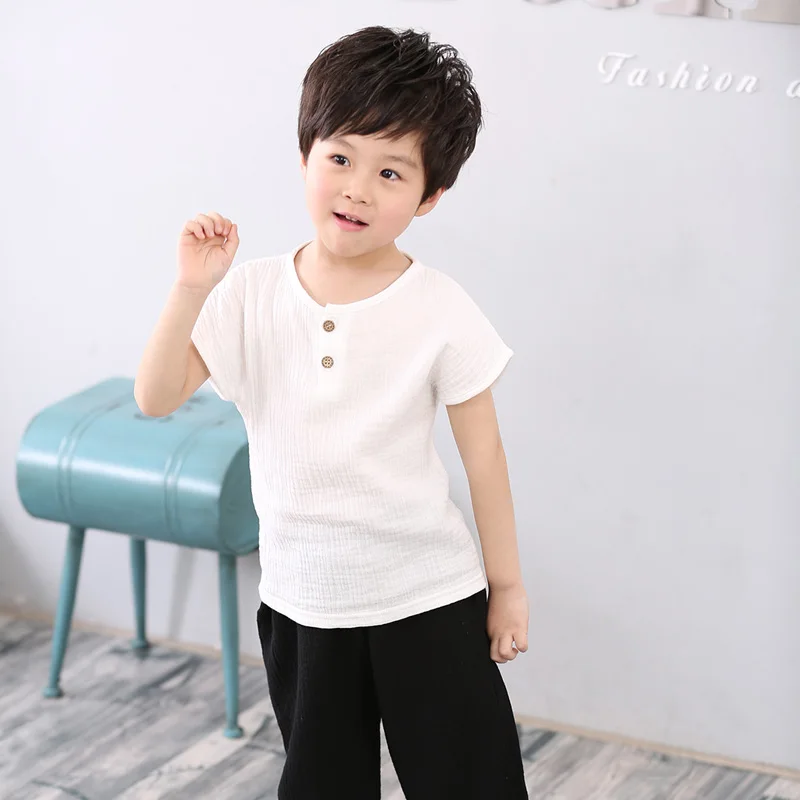 

Baby Boys White Shirt For Children Summer Short Sleeve Linen T Shirt Enfant Kids Clothes Girl Tops Toddler T-shirt 12m 18m 2 3 4