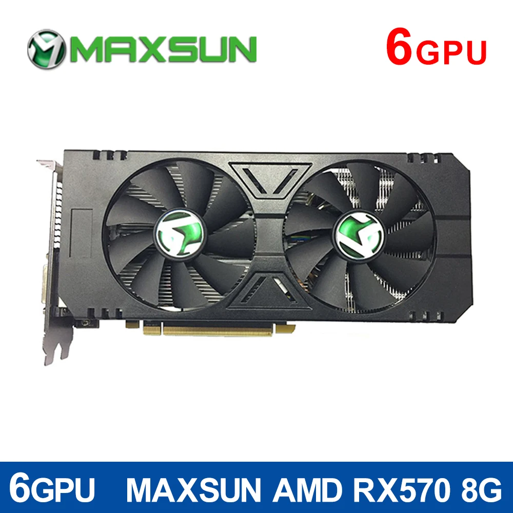 Группа 6GPU продажи MAXSUN RX570 8 г видеокарты GDDR5 28 29MHs * 6 7000 мГц 1168 1244 4096*2160 HDMI + DP DVI 2 видео