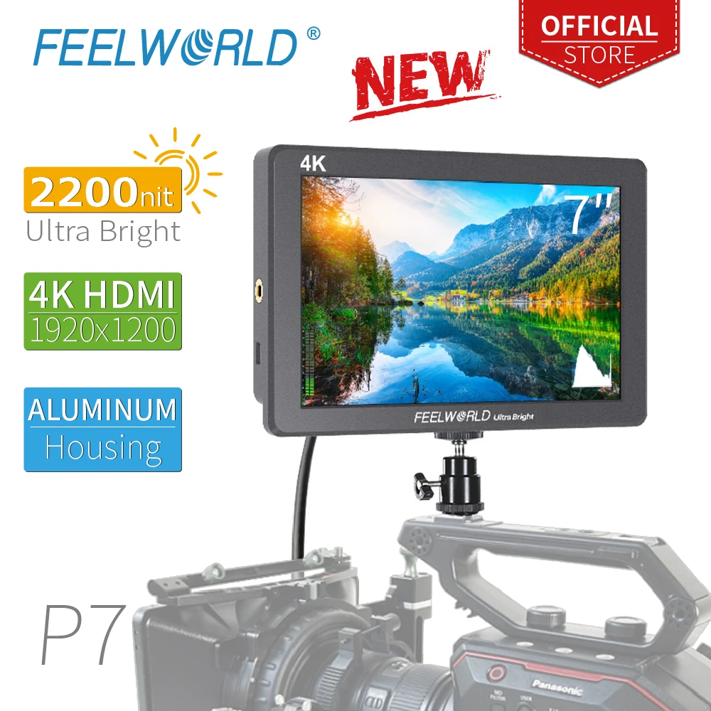  FEELWORLD P7 7 Inch Ultra Bright 2200nit on Camera Field DSLR Monitor Aluminum Housing 4K HDMI Vide