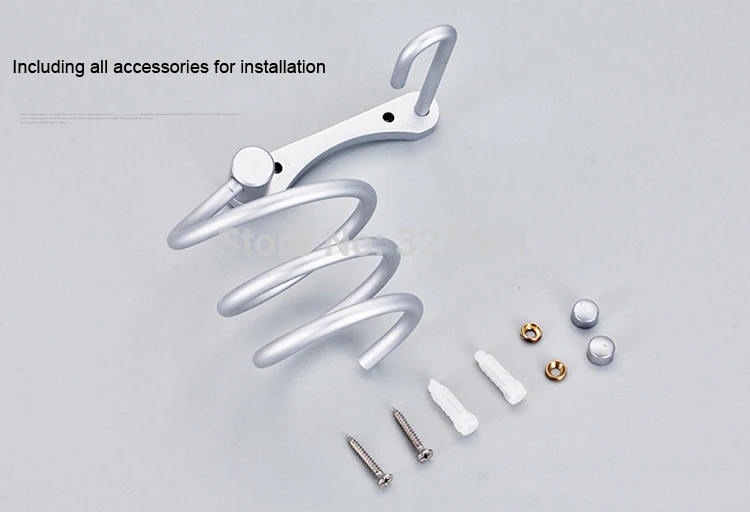 New Design Aluminum Bathroom Accessories Storage Shelf Holder Hair Dryer Hook Plug No Fade Wall Mounted