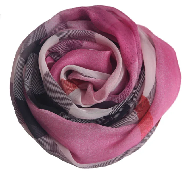 

Striped Scarves Pink Brand Designer Plaid 100% Pure Silk magic scarf Genuine Chiffon Summer Beach Sunscreen Silk Pashmina Shawls
