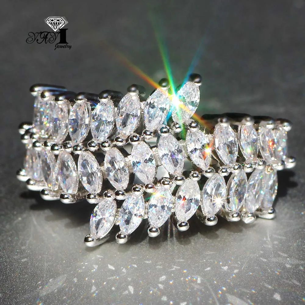 YaYI кольцо с голубым кристаллом 7,5 CT белый цирконий серебристый цвет обручальные кольца Свадебные Кольца Сердце Девушки вечерние кольца Подарки