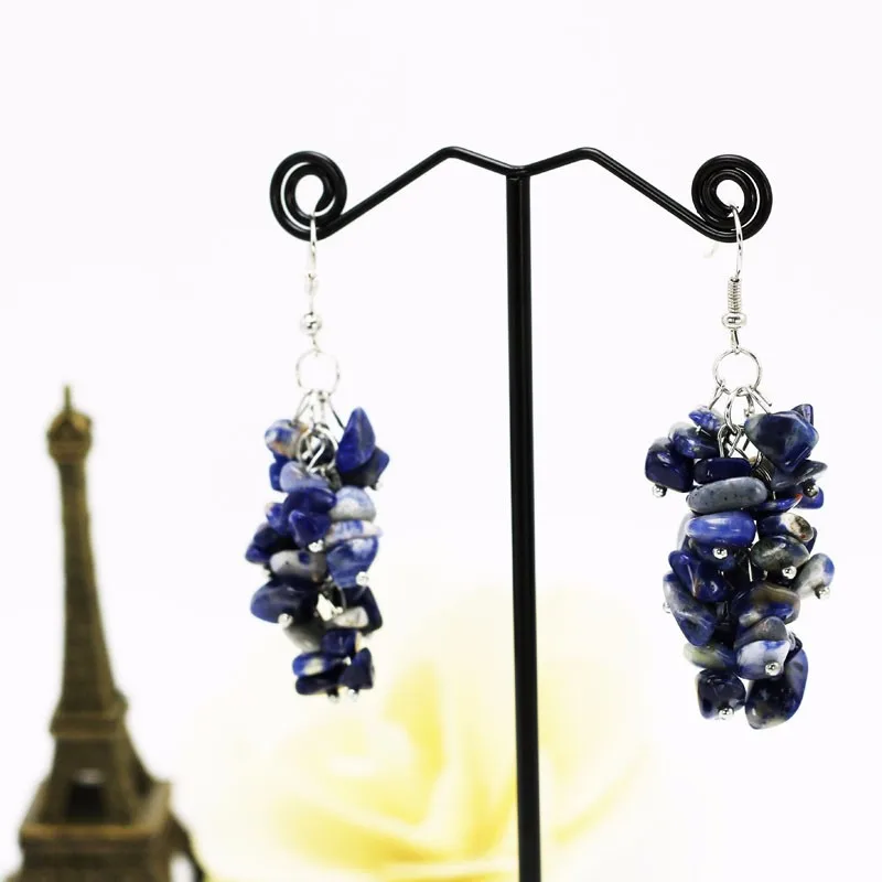 Fashion Hand-made Women's Big Dangle Earrings Blue Vein Stone 6cm Long Ethnic Jewelry Pendientes Brincos For Girls 2016 New3