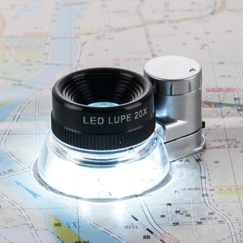 

20x High Power Optical Blue Coating Lens LED Light Illuminant Magnifying Glass Printers Identification Loupe Magnifier