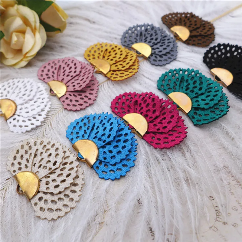 

100pcs mix colorful fabric tassel pendants hollow lace fan charms diy earring necklace key chain jewelry making accessories new