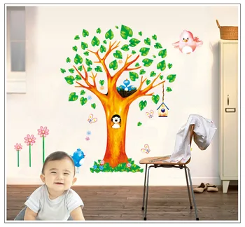 

Lovely Flying Bird Cartoon Big Tree Plant Wall Stickers Decal Home Decor Art Accessories Decorations