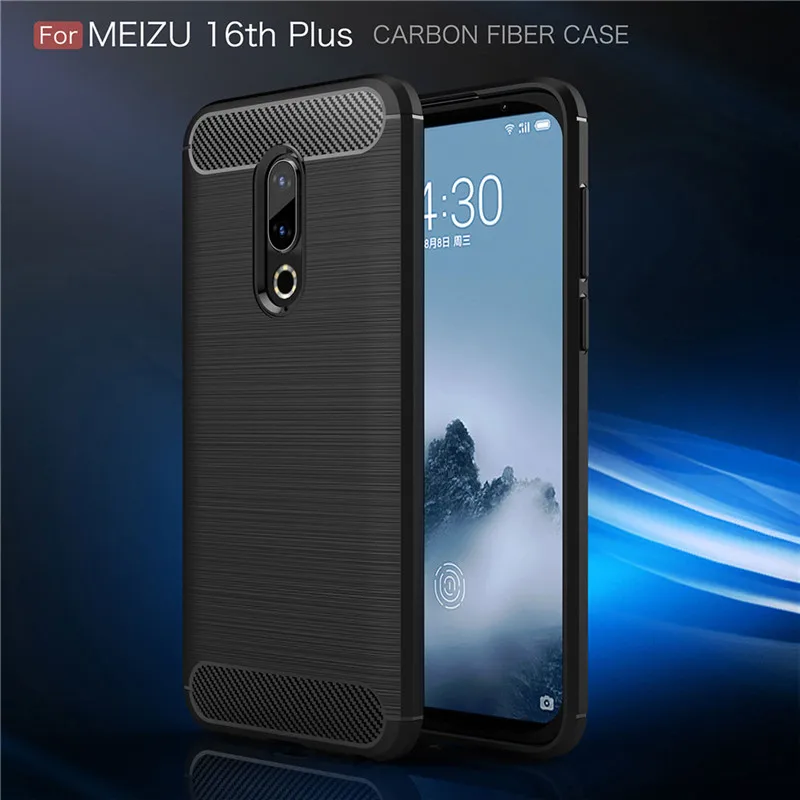 

For Meizu 16th Case Carbon Fiber Soft TPU ShockProof Silicone Full Protector For Meizu 16 Plus Meizu 16th Plus Fundas Coque