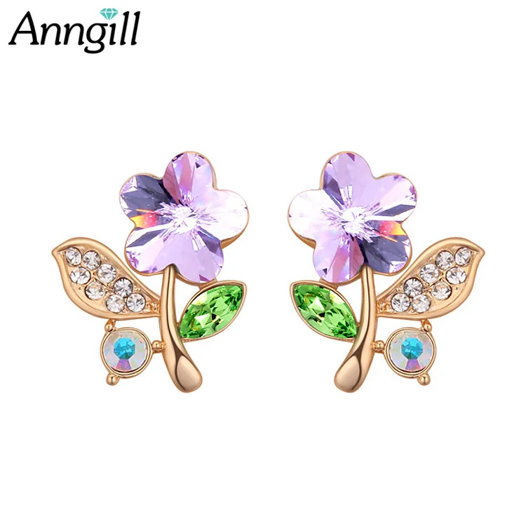

ANNGILL New Flower Design Crystals from Swarovski Stud Earrings Fashion Statement Earrings Couple Jewelry Gift wholesale