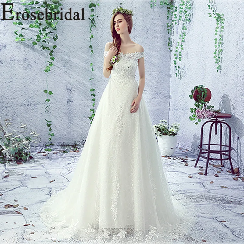 Erosebridal Новое поступление 2019 Летние свадебные платье, с вырезом лодочкой свадебное платье с открытыми плечами невесты на заказ женское