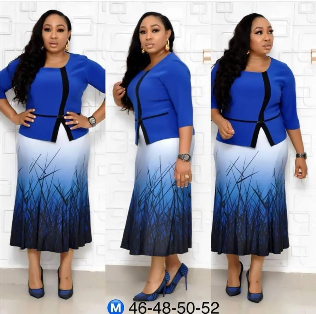 new elegent fashion style african women printing plus size dress L-3XL - Color: Blue